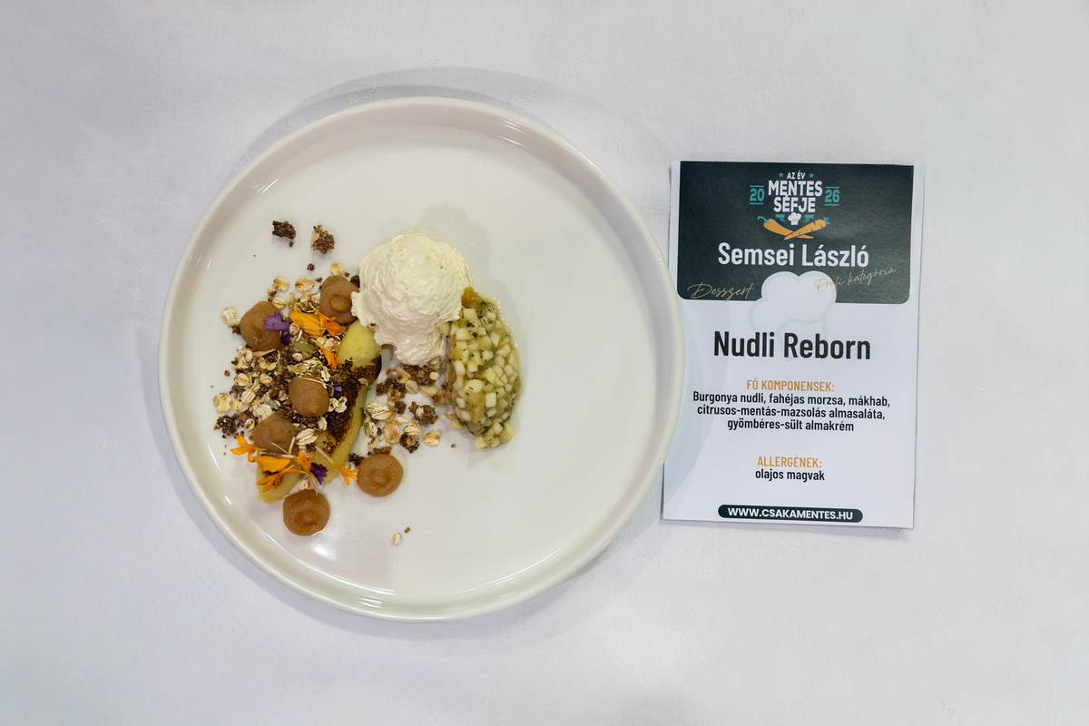 Nudli Reborn - Év Mentes Séfje 2026 profi kategória döntős versenyző - Semsei László desszertje