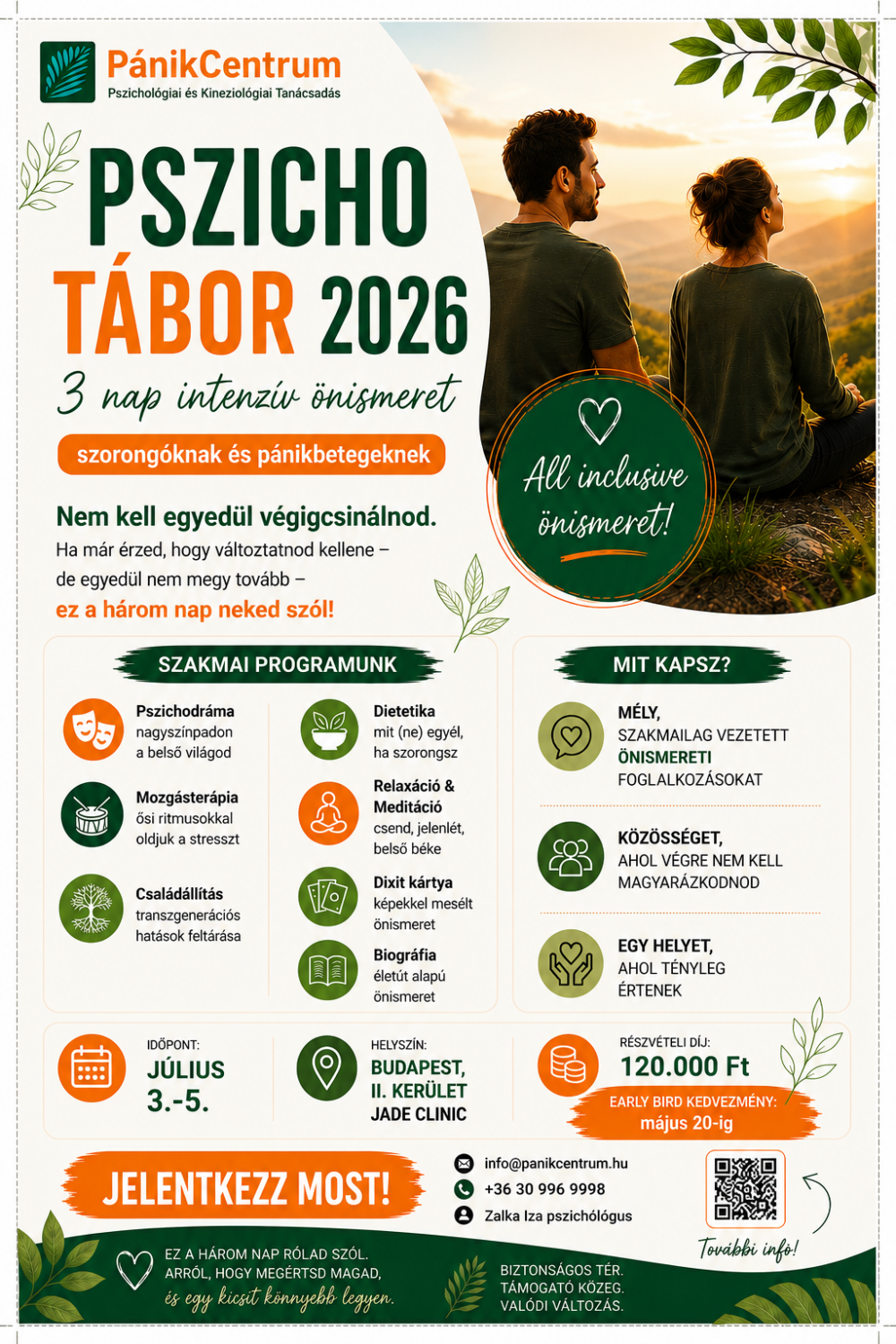 3 napos Pszichotábor szorongóknak és pánikbetegeknek (2026. július 3-5.)